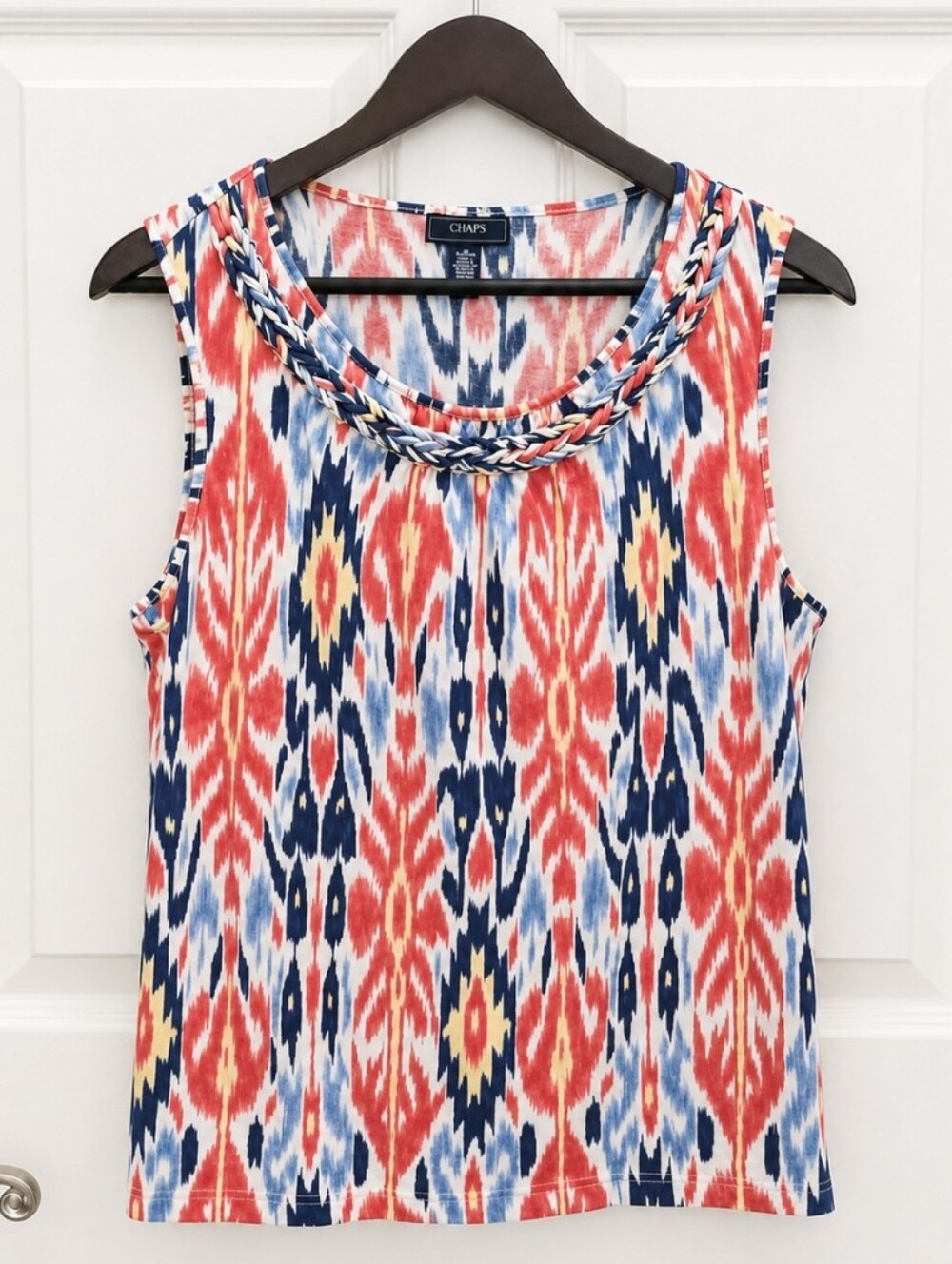 Chaps Orange Navy Braided Neckline Cotton Sleeveless Top Sz XL